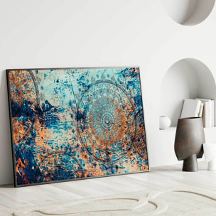 Affiche encadrée mandala artistique bleu et ocre Affiche + cadre en métal - Noir