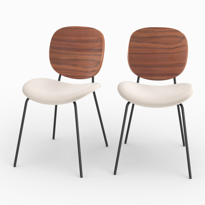Lot de 2 chaises en tissu beige chiné et bois - Simone