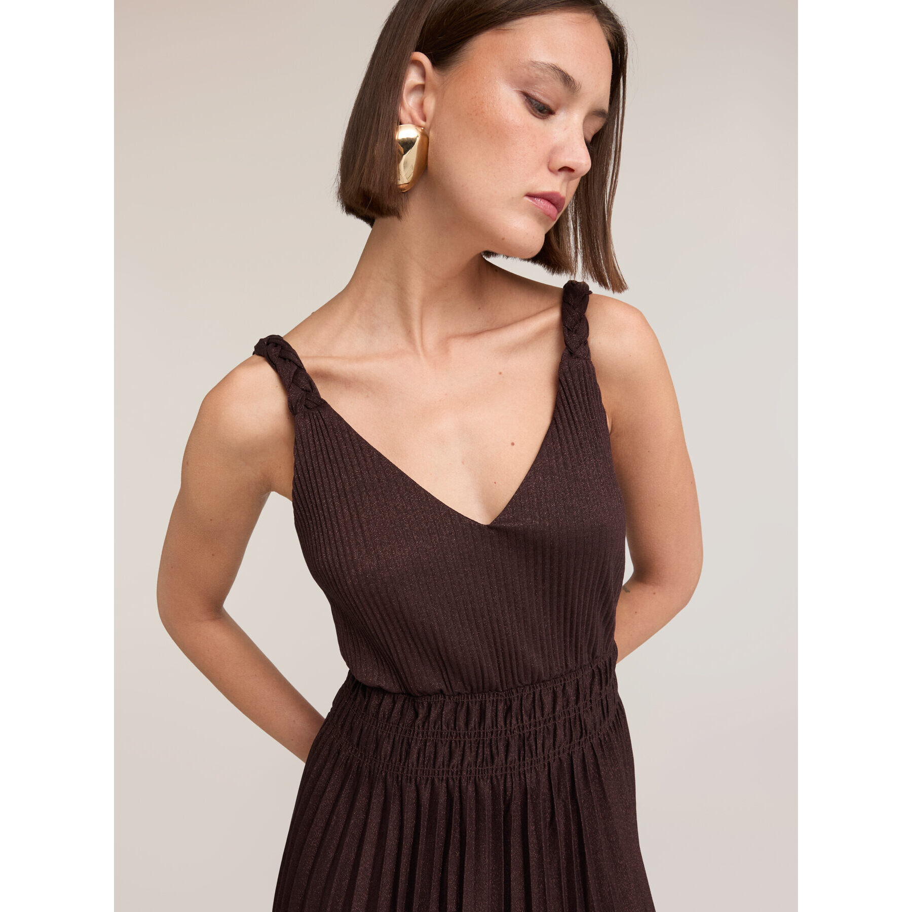 Motivi - Vestito in jersey lurex a coste - Marrone