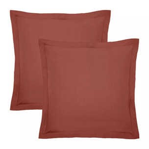 Lot de 2 taies percale de coton uni orange rouge La percale francaise rouille