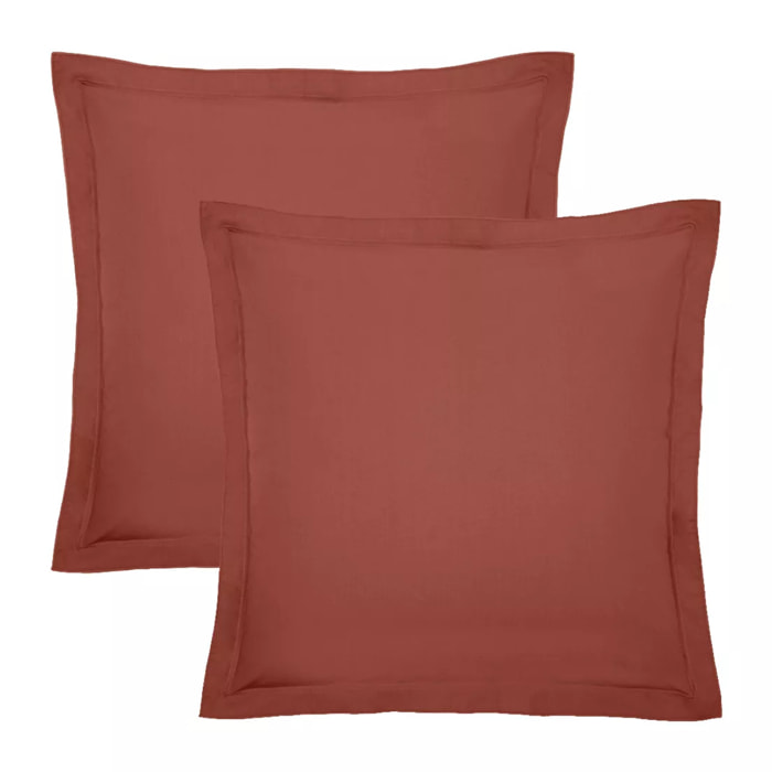 Lot de 2 taies percale de coton uni orange rouge La percale francaise rouille