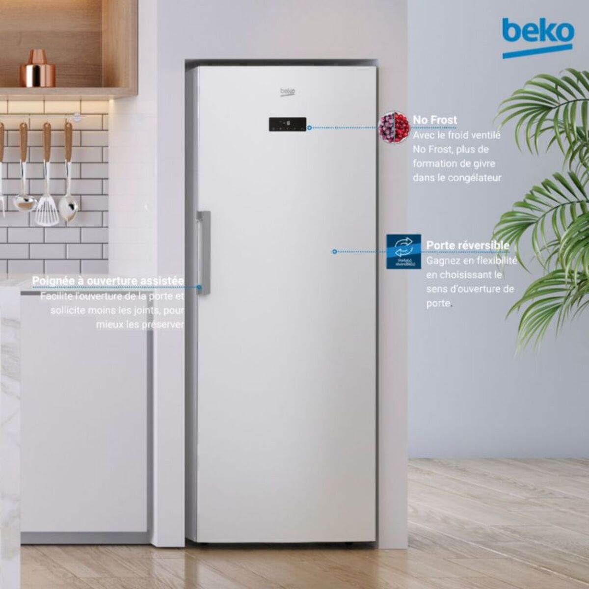 Congélateur armoire BEKO RFNE448E35W No Frost