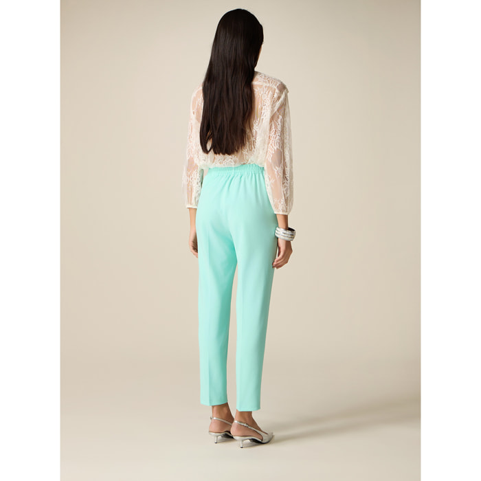 Oltre - Pantalones regulares de tejido crepé - Green Water