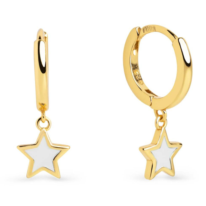 Orecchini Star White Enamel Argento Placcato Oro