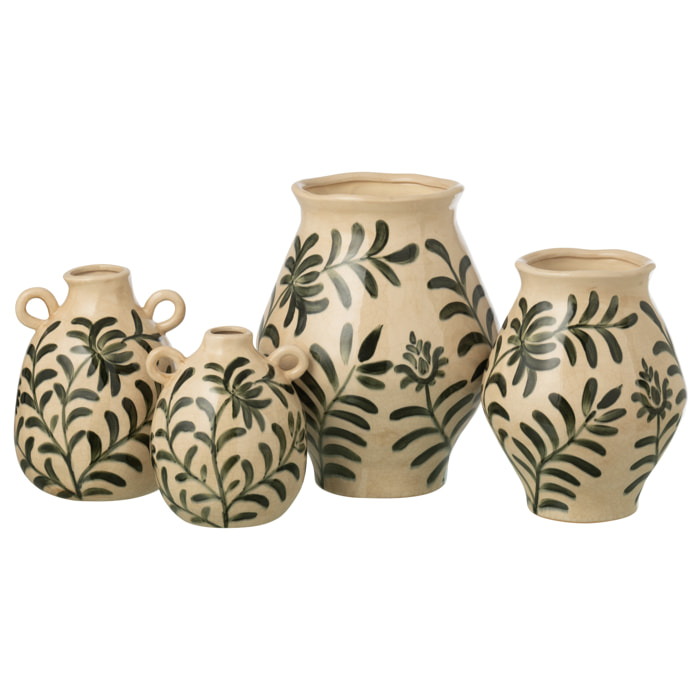 J-Line Vase Feuille grès - vert foncé/blanc cassé - large