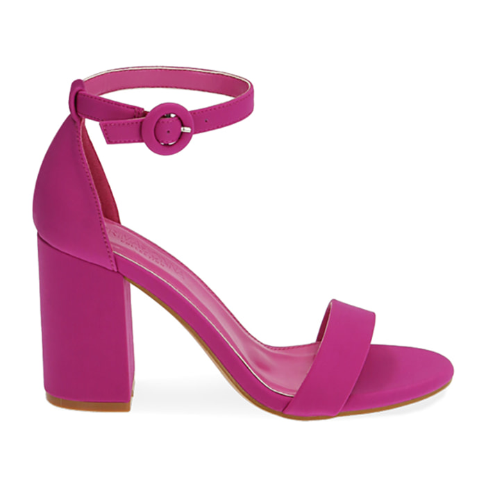 Sandalias fucsia de lycra, tacón 9 cm.