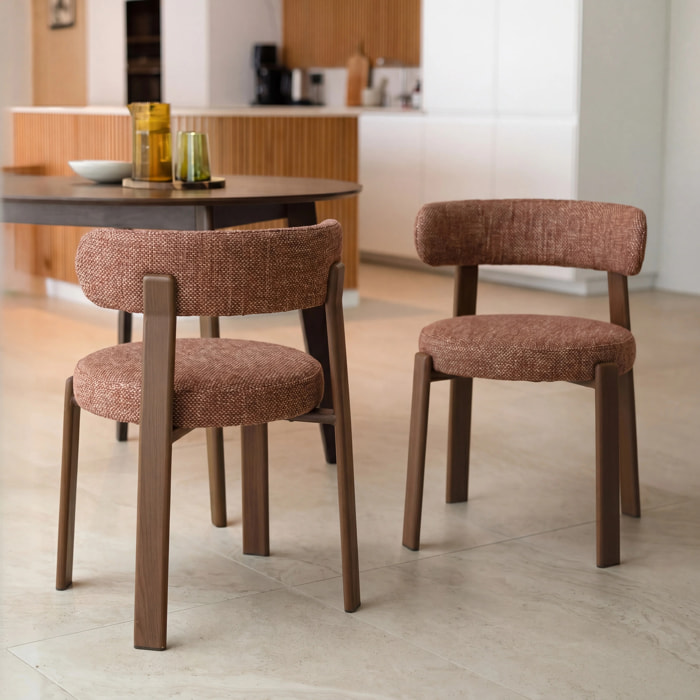 Lot de 2 chaises en tissu texturé brun canelle, pieds en métal - Aura