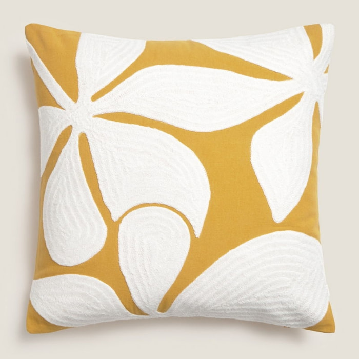 Funda de cojín algodón bordado Solfi color amarillo Algodón