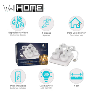 conjunto de 4 velas led parpadeantes con base de carga - luces cálidas y acogedoras para el hogar