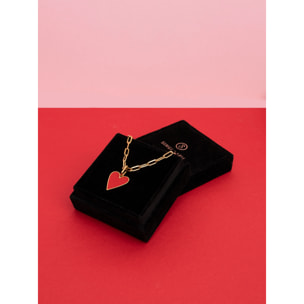 Collar Chic Lovely Heart Red Acero Baño Oro