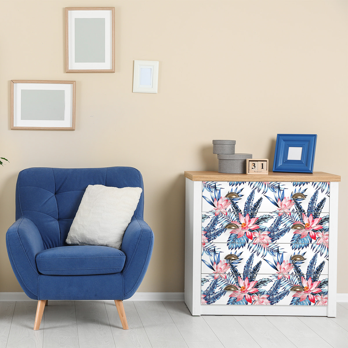 Sticker meuble tropical fleurs de lotus 60 x 90 cm