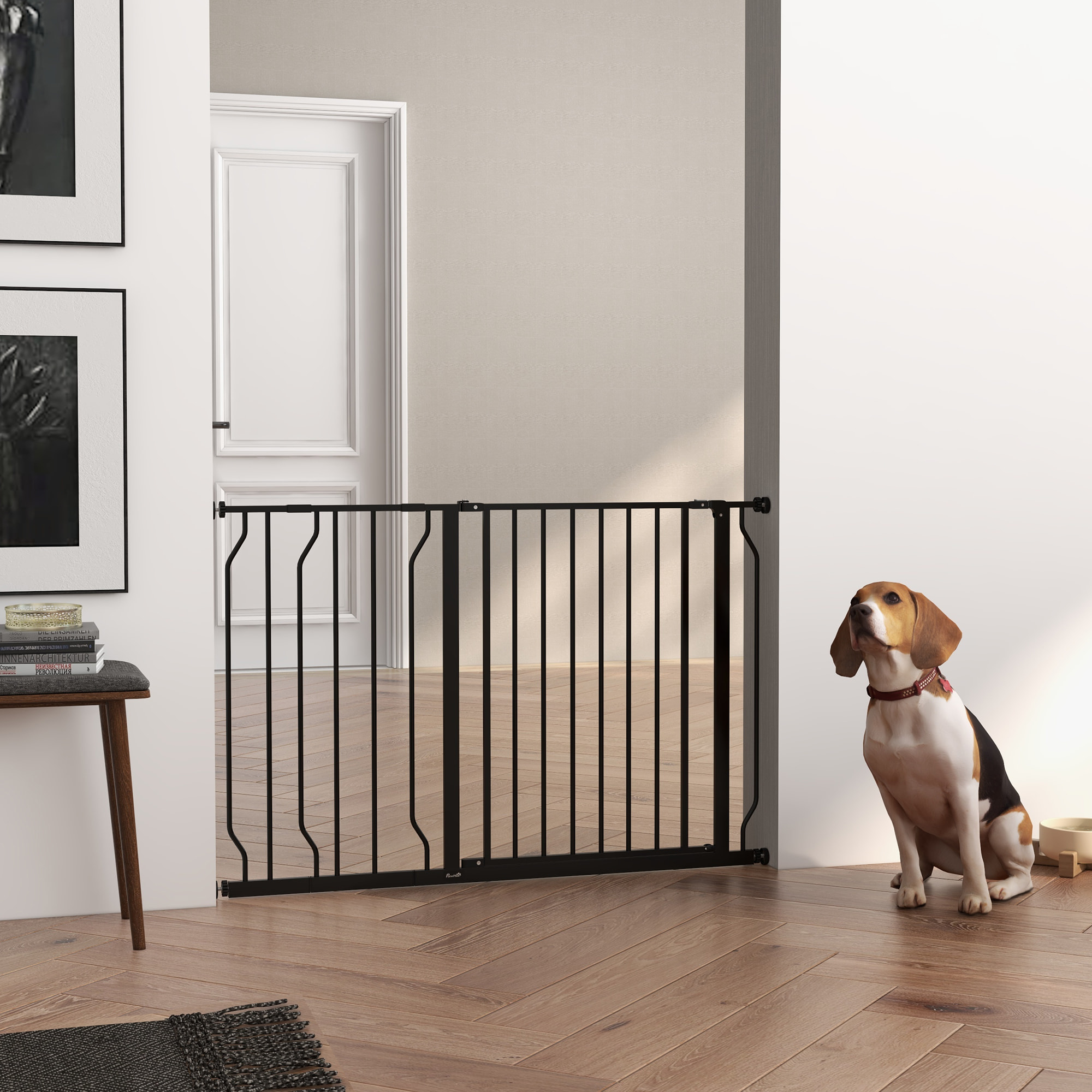 Barrera de Seguridad para Perros Extensible 75-115 cm para Puertas y Escaleras Puerta de Seguridad para Mascotas con Extensiones Montaje a Presión y Doble Bloqueo Negro