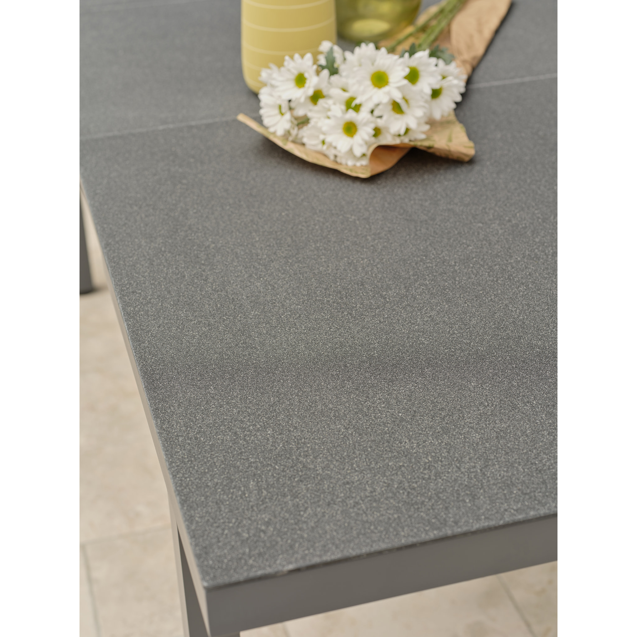 DANIA - Table en alu et spraystone avec rallonge automatique grise anthracite