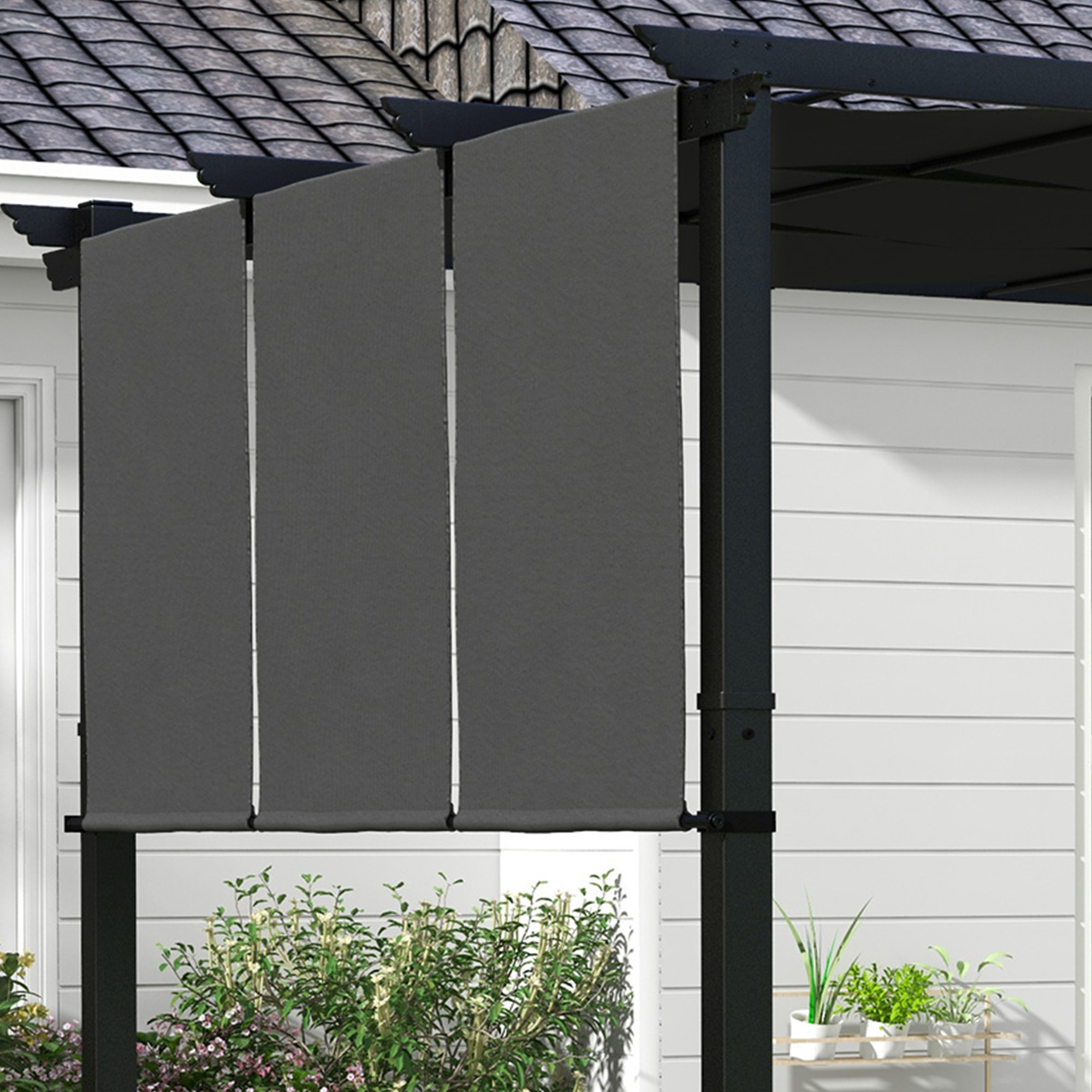 Outsunny Pérgola de Jardín 3x3 m Cenador para Exterior con Techo Retráctil Marco de Acero Impermeable y Anti-UV para Terraza Patio Gris Oscuro