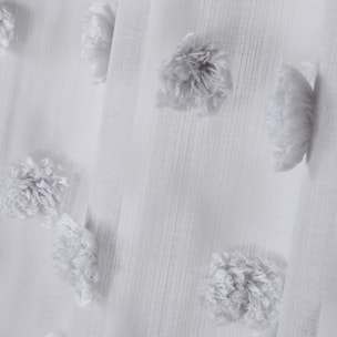 Voilage pompons brodés - Gris Perle