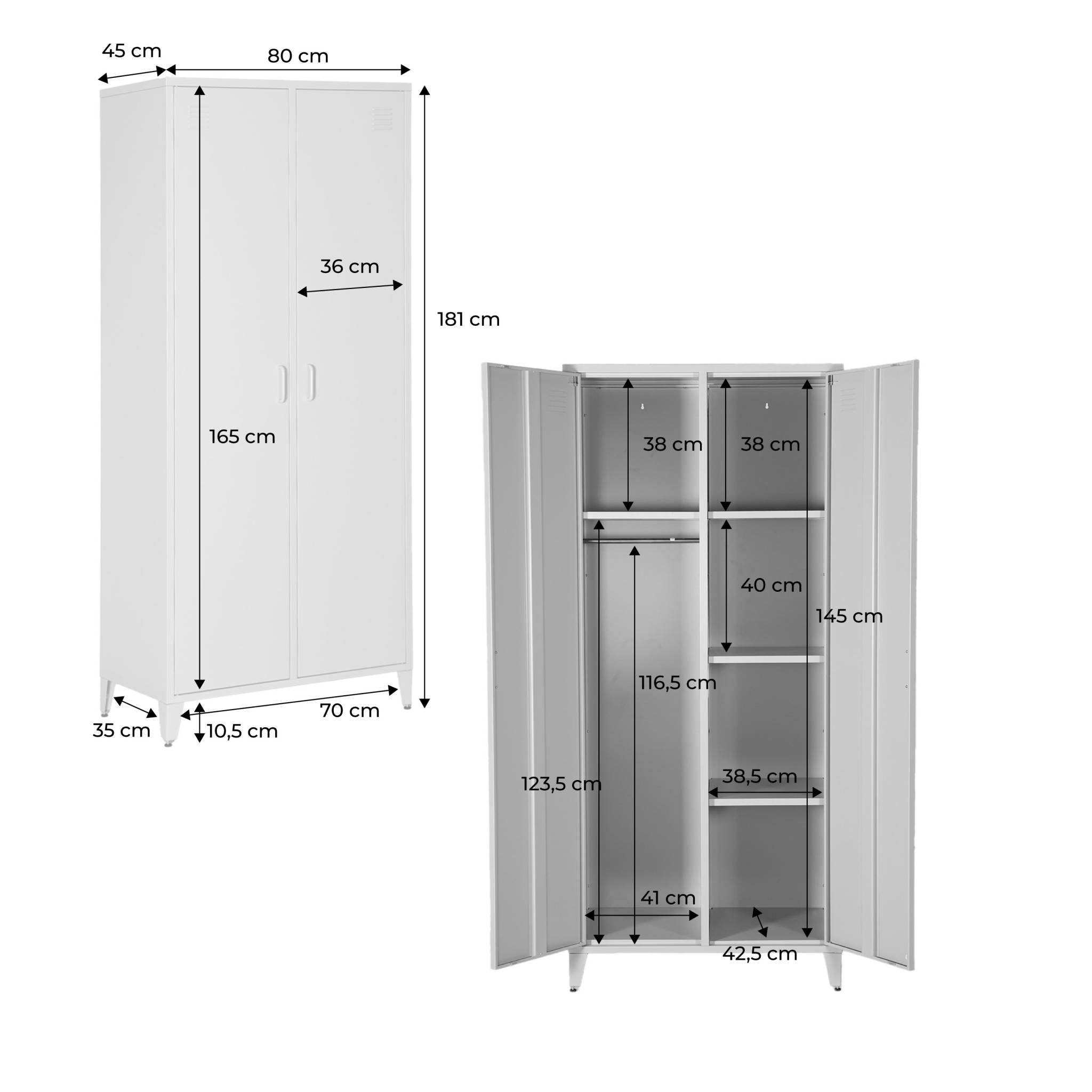 Armoire chambre dressing industriel métal 2 portes, 4 étagères, 1 penderie  SOHO