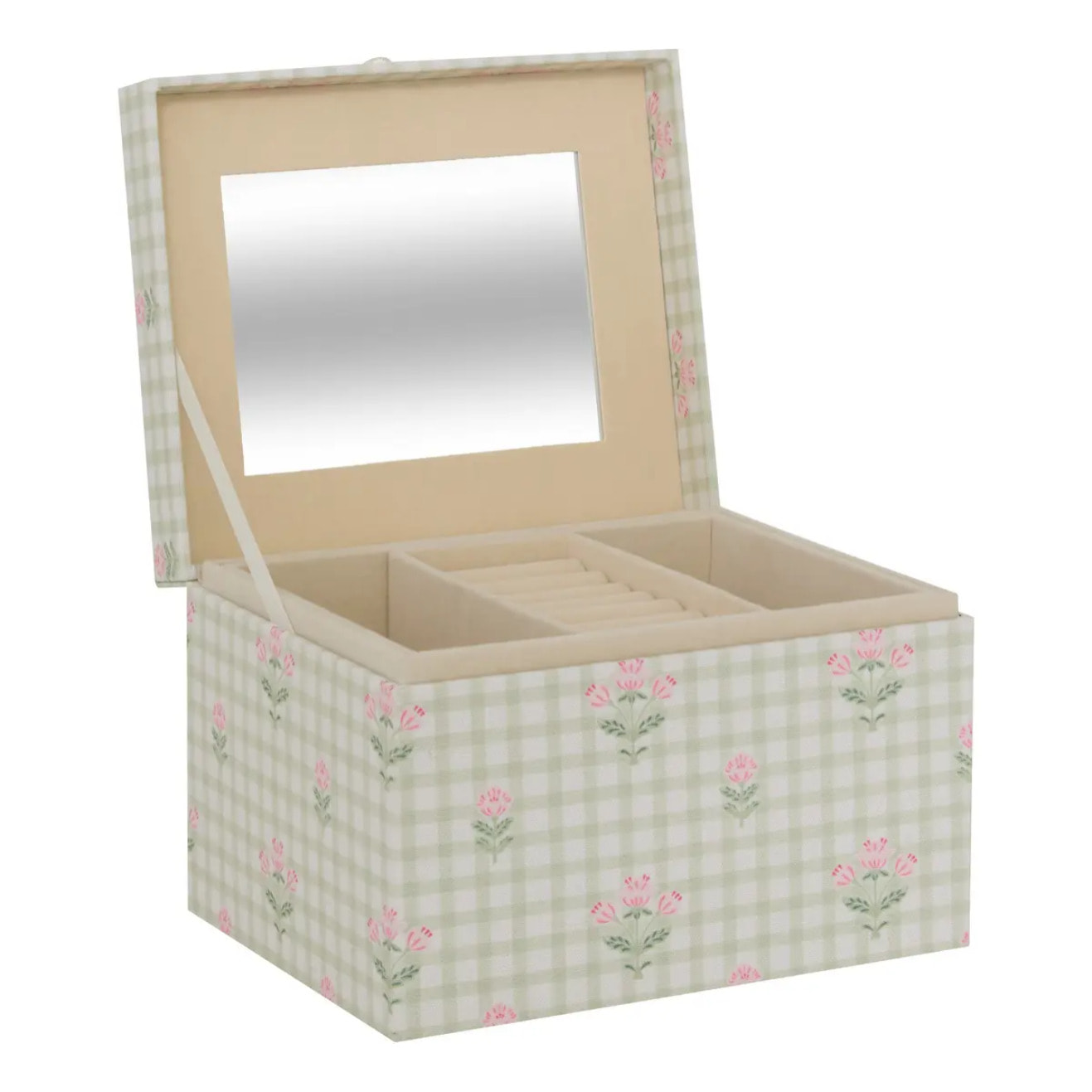 Boîte à bijoux avec miroir Fleur de rose 18x15x13,2cm vert