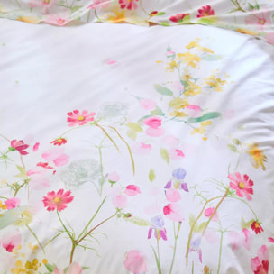 Housse de couette percale de coton lavé 115 g/m² imprimé rose vert Souffle fleuri printemps