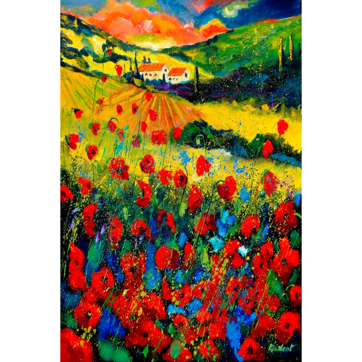 Tableau fleurs champ de coquelicot en provence Toile imprimée