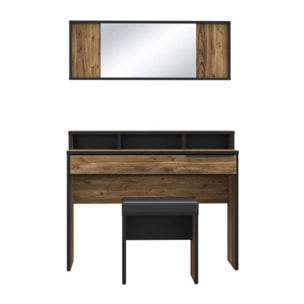 Coiffeuse 1 table 2 tiroirs 1 miroir décor épicéa et noir mat - YAL