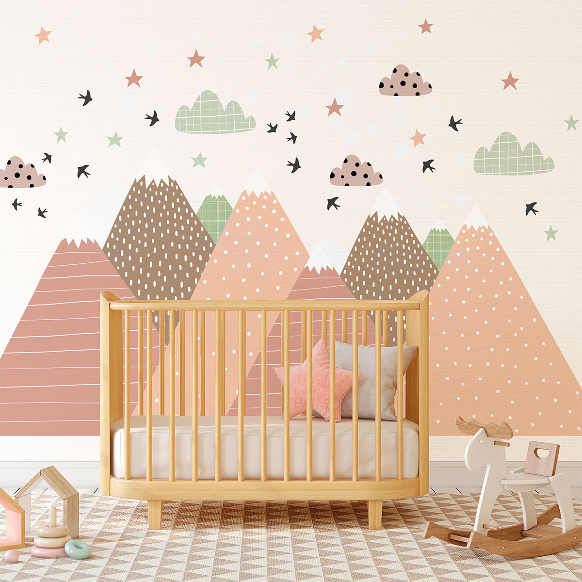 Stickers muraux enfants - Décoration chambre bébé - Autocollant Sticker mural géant enfant montagnes scandinaves PRISKA