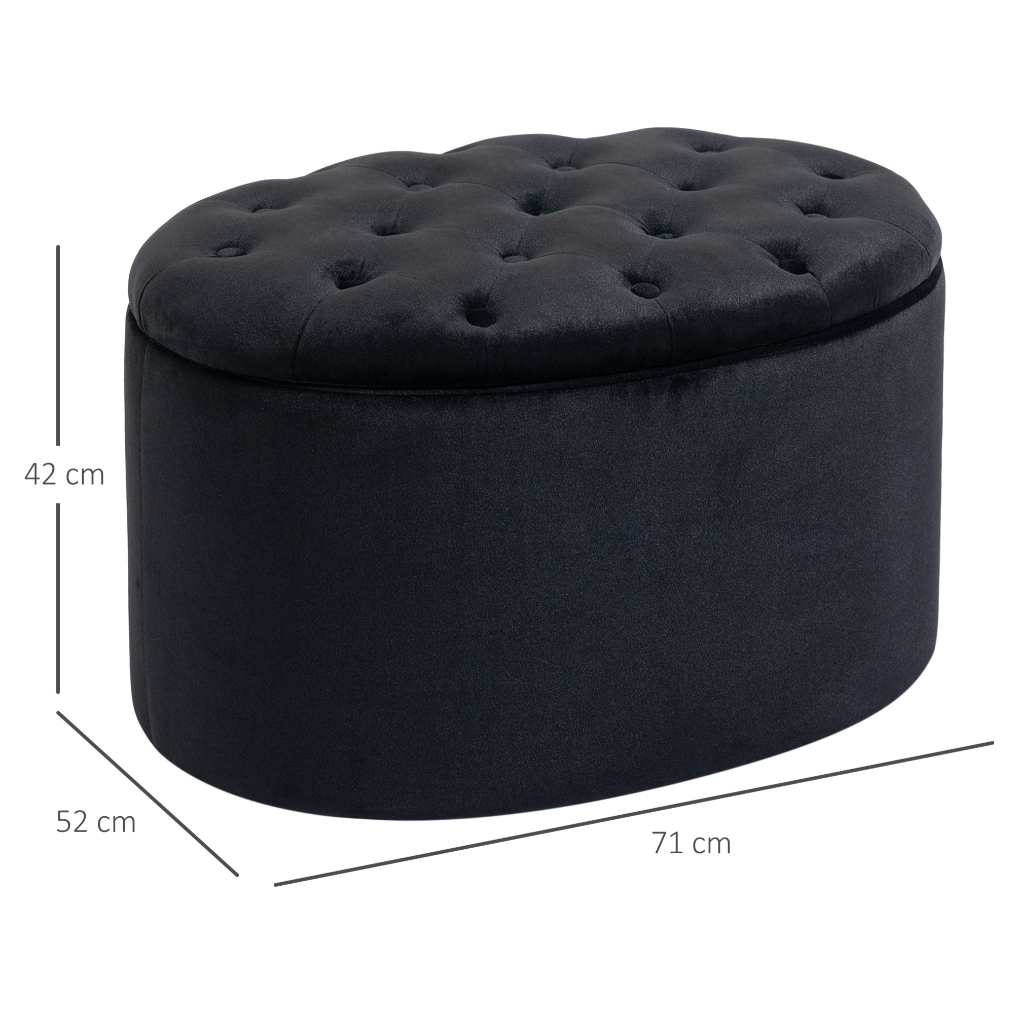 Pouf ovale style Chesterfield plateau assise capitonné rembourré dim. 71 x 52 x 42 cm velours noir