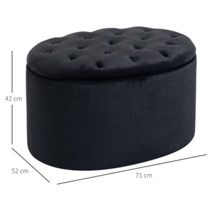 Pouf ovale style Chesterfield plateau assise capitonné rembourré dim. 71 x 52 x 42 cm velours noir