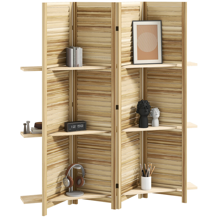 Paravent intérieur 4 panneaux 3 étagères pliables séparateur de pièce portes persiennes bois de paulownia autoclave