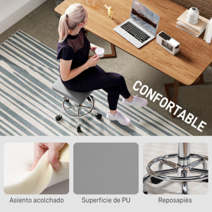 Taburete Giratorio Taburete con Ruedas Altura Regulable 50-66 cm Asiento Tapizado de Cuero Sintético Reposapiés para Salones y Talleres Gris