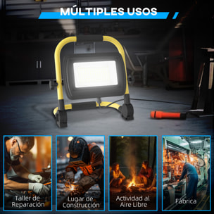Foco LED con Cabezas y Soporte Ajustables 50€¯W 4250 Lúmenes IP65 6500K Foco Proyector Led Resistente a la Intemperie Portátil con Asa para Interior y Exterior Amarillo y Negro