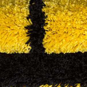 FUN - Tapis enfant shaggy rond à poils long motif ballon de foot jaune