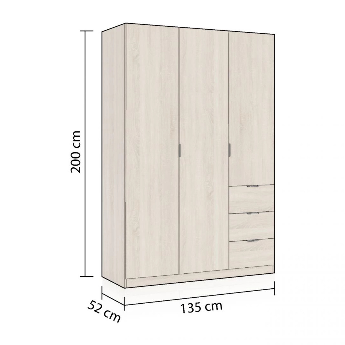 Armario Magan 3 puertas y 3 cajones Roble Canadian
