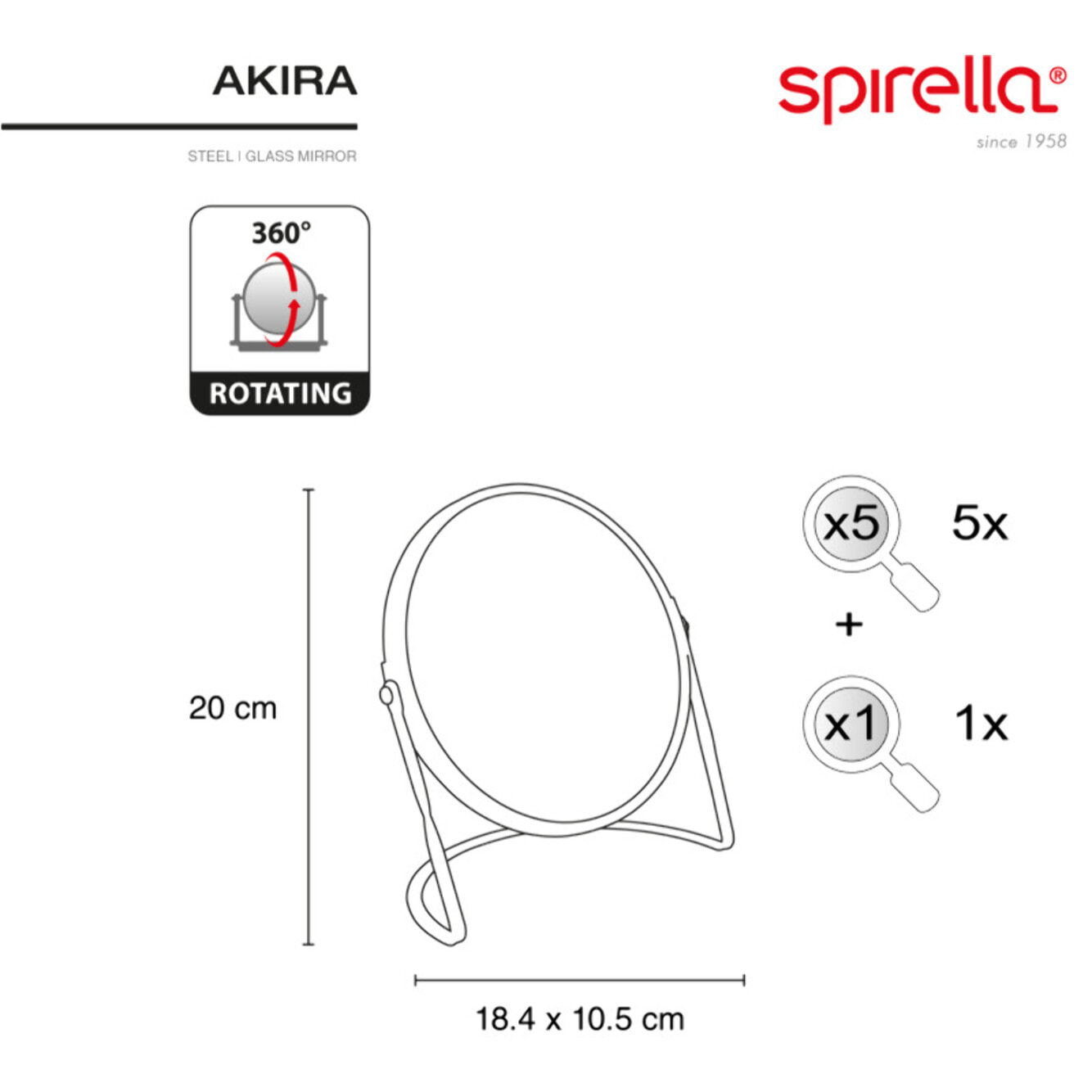Miroir grossissant sur pied Acier AKIRA Noir mat Spirella