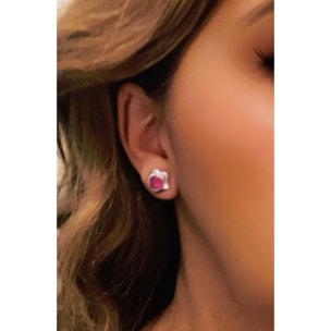 Pendiente Flor plata 10µ y SW rosa fuschia