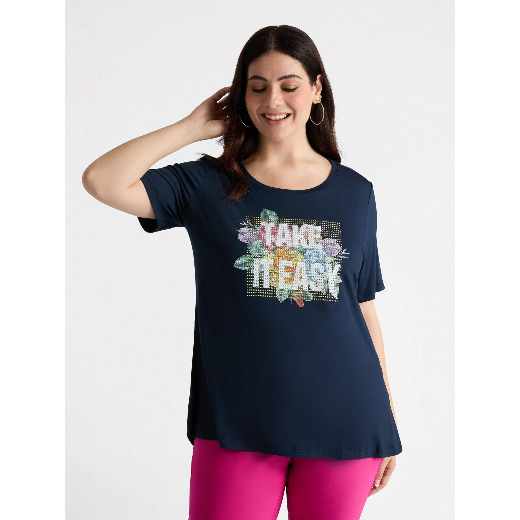 Fiorella Rubino - T-shirt con stampa e strass - Blu