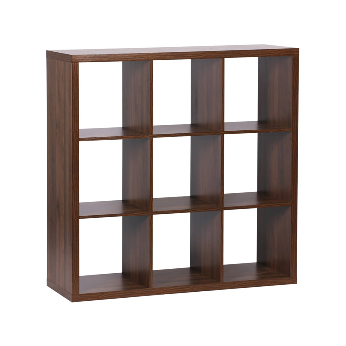 Etagère bibliothèque cubique 3 niveaux 9 compartiments. casiers. effet bois de noyer. L 111.2 x P 39 x H 111.2cm