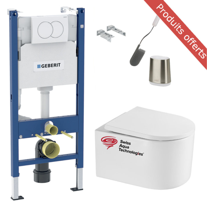 Pack WC Bâti support + WC sans bride SAT Delano + Abattant softclose + Plaque + Brosse Joseph Joseph OFFERTE