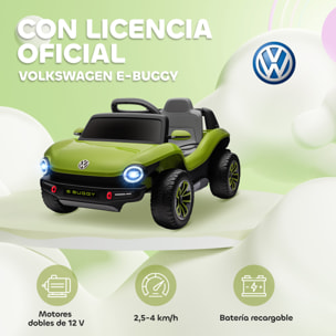Coche Eléctrico para Niños de +3 Años, Volkswagen E-Buggy, Coche de Batería 12V, con Mando a Distancia 2,4 G, Ruedas con Suspensión, Faros LED, Música, USB, Motor Doble, Verde
