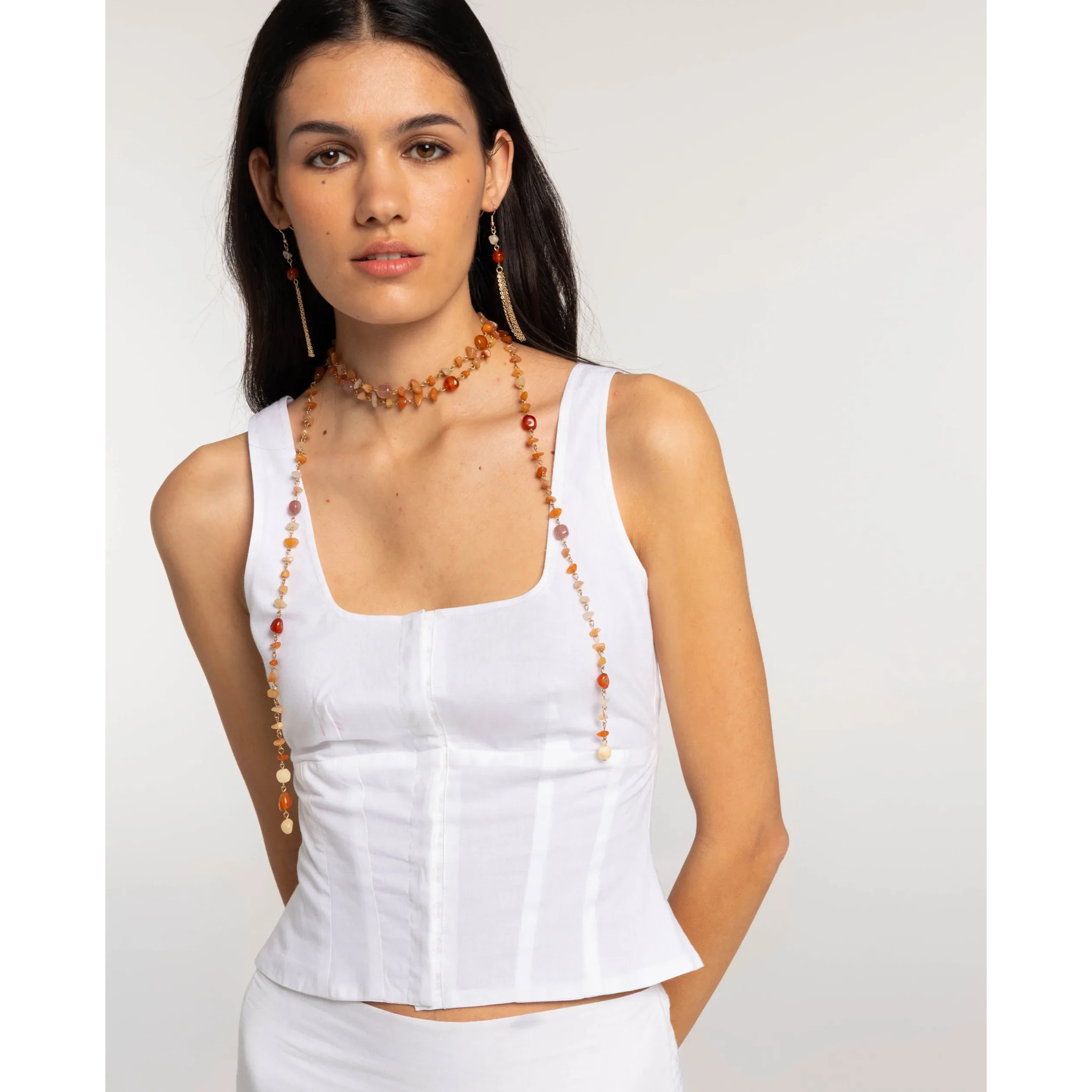 Top blanco de tirantes de algodón de mujer