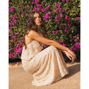 Blusa de gasa bordada con lazada al cuello de mujer
