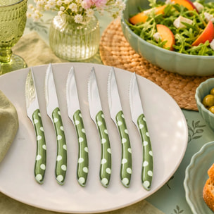Solstice Lunares Verde Oliva - Set de 6 cuchillos para carne