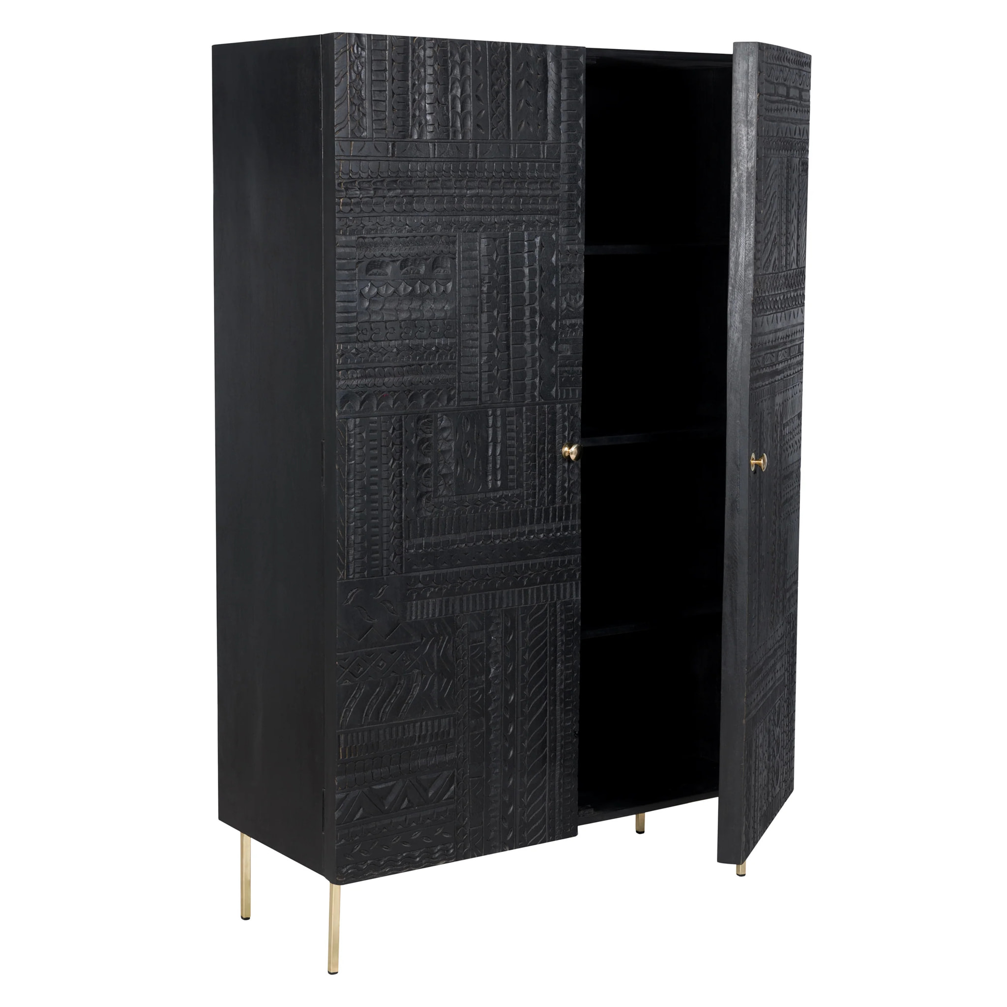 Armoire gravée en bois noir et métal doré - Chimane