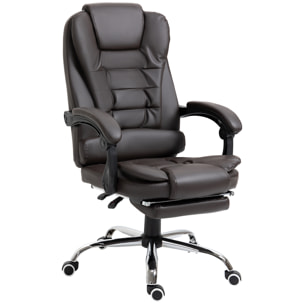 Silla de Oficina Reclinable Silla de Escritorio con Reposapiés Silla Ejecutiva Giratoria con Altura Ajustable Tapizada en PU y Reposabrazos para Estudio Café