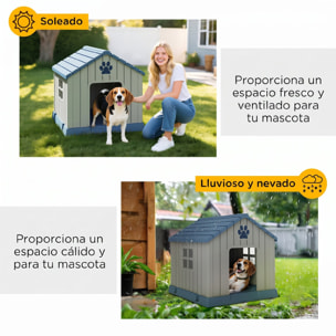 PawHut Caseta para Perros Exterior, Casa para Perros Medianos de Plástico Impermeable con 2 Ventanas, Base Elevada, Estacas, Fácil de Montar, para Jardín y Patio, 85x79x82 cm, Gris