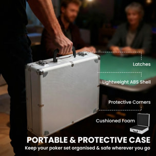 Mallette pro de poker 500 jetons 2 jeux cartes 5 dés 3 boutons sabot mélangeur tapis alu
