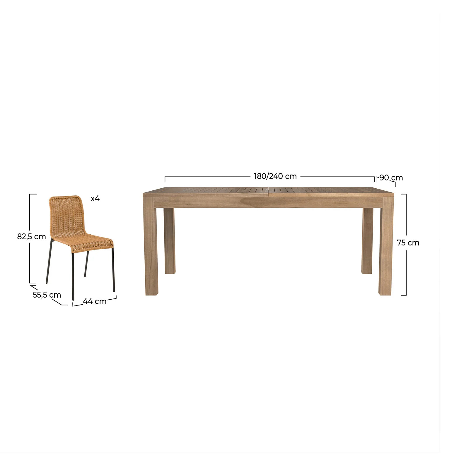 Table et chaises de jardin 8 personnes en bois et résine - Sirivara