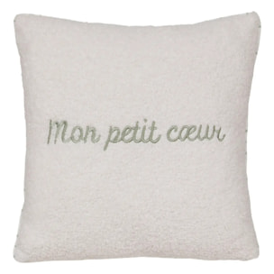 Coussin reversible bouclette/motif coeurs Jaiko 40x40cm blanc et vert