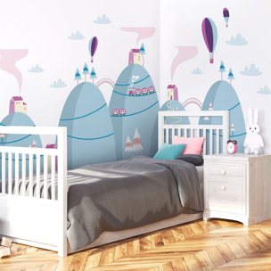 Stickers muraux enfants - Décoration chambre bébé - Autocollant Sticker mural géant enfant montagnes scandinaves MONTGOLFIÈRES MERVEILLEUSES