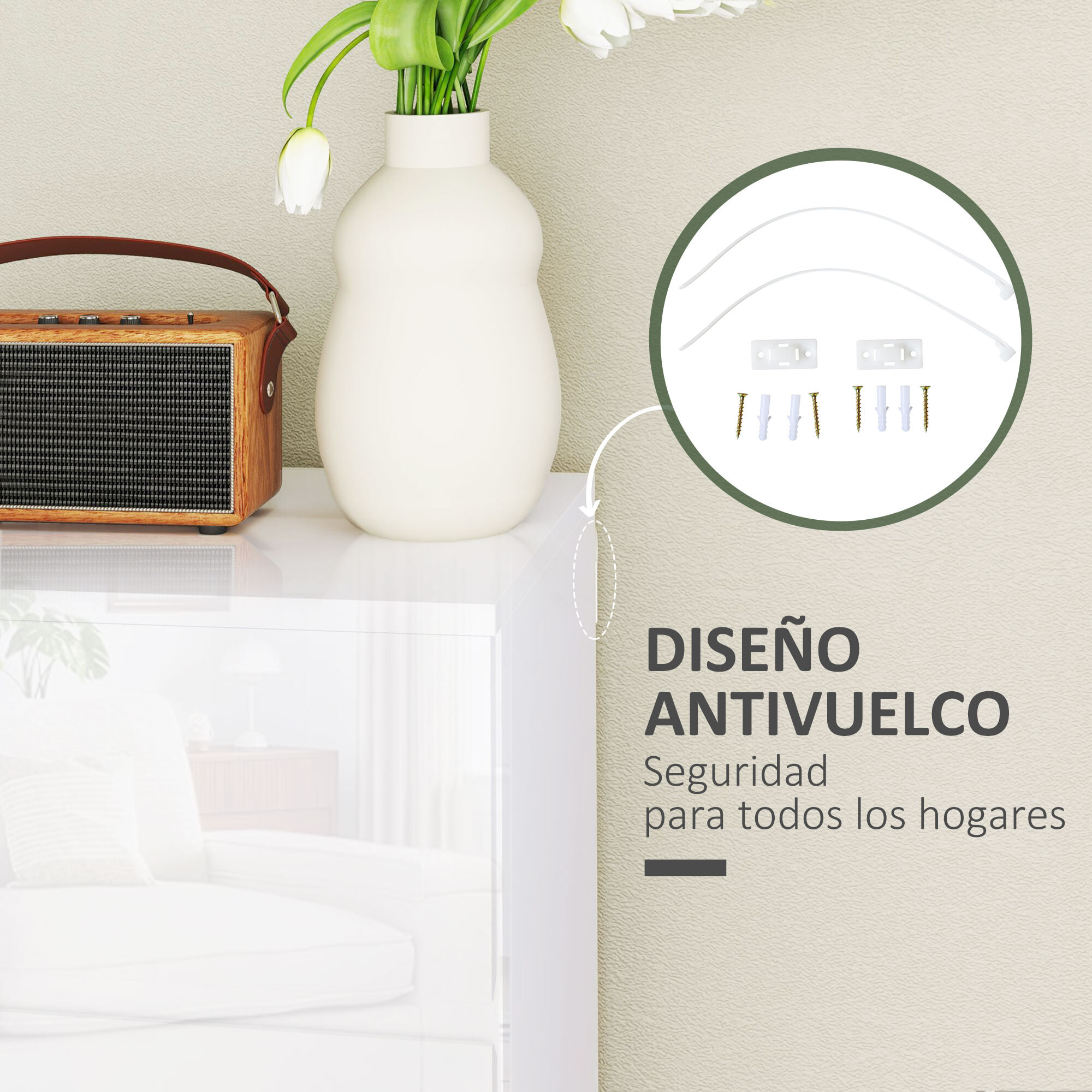 Cómoda con 4 Cajones Cómoda de Dormitorio Moderno con Diseño Anti-vuelco Cajonera para Salón Pasillo 55x33x80 cm Blanco Brillante