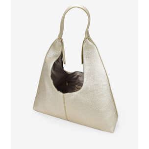Bolso de hombro dorado con cremallera